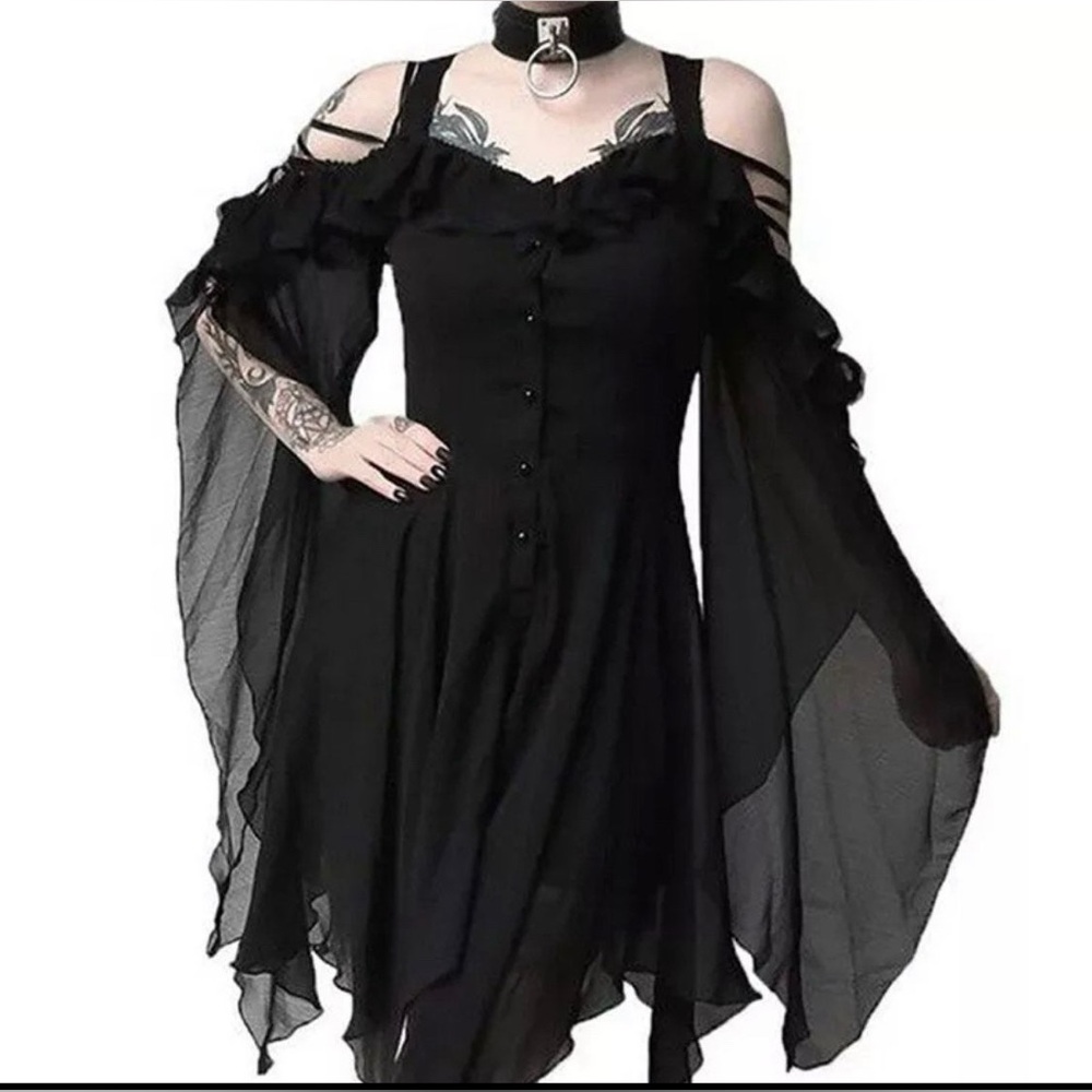 Gothic Witch Renaissance Dress Flare Sleeve Costume S-5XL Plus Size NWT